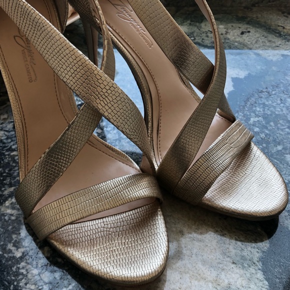 Vince Camuto Strappy Sandal Stiletto Heel Gold - Picture 3 of 8